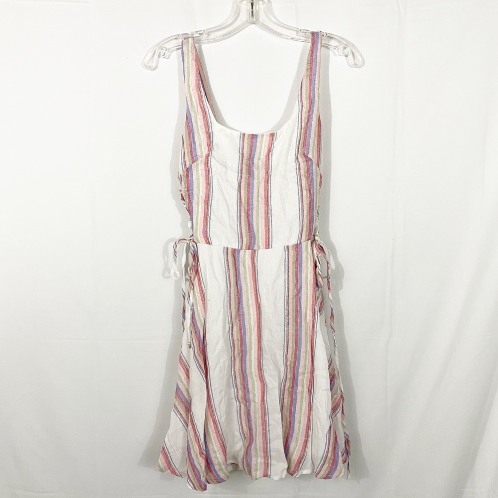 Bailey Blue | Metallic Stripe Lace-Up Mini Dress - Summer Vacation Feminine - Picture 3 of 8